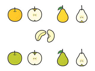 果物イラスト　バラエティセット　日本の梨・洋梨