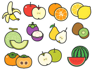 いろいろな果物とその断面　イラストセット