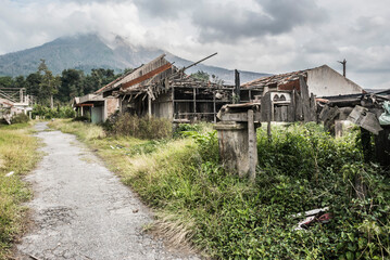 Ruins of Guru Kinayan Village, destroyed by the eruption of Sinabung Volcano, Berastagi (Brastagi), North Sumatra, Indonesia, Asia