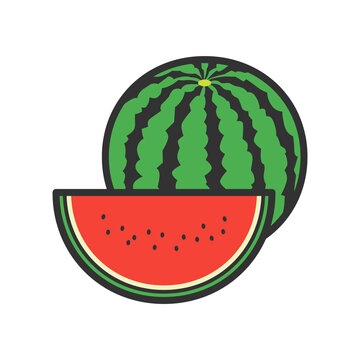 recommend clip art: 果物イラスト　スイカ一玉とカットしたスイカ