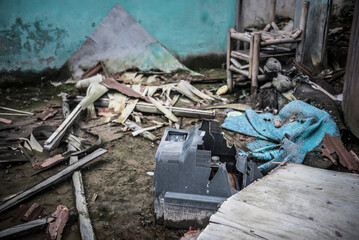 Ruins of Guru Kinayan Village, destroyed by the eruption of Sinabung Volcano, Berastagi (Brastagi), North Sumatra, Indonesia, Asia