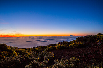 Spring sunrise, sea and Teide view in La Palma Island, Canary Islands, Spain