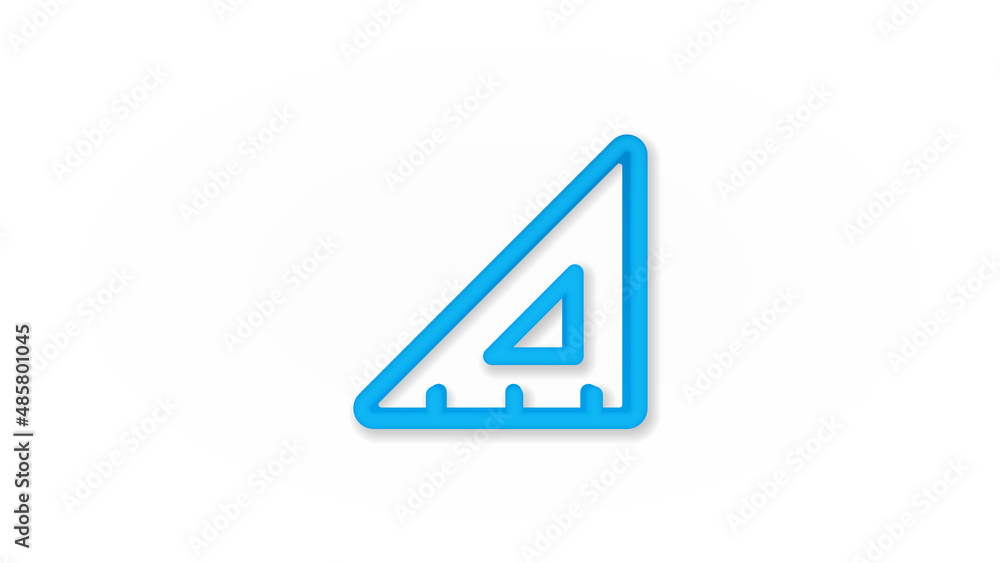 Poster triangle ruler 3d line flat color icon. realistic vector illustration. pictogram isolated. top view.