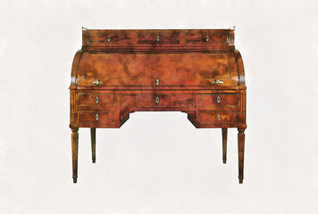 Illustration Sketch of an Antique writing desk secretary