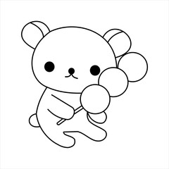 Cute panda with dango coloring page. Editable vector in eps 10. Basic element graphic design