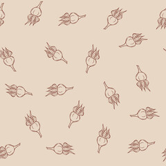 Wild rosehip berries pattern for textile. Seamless pattern of dogrose berries, vector hand-drawn illustration.