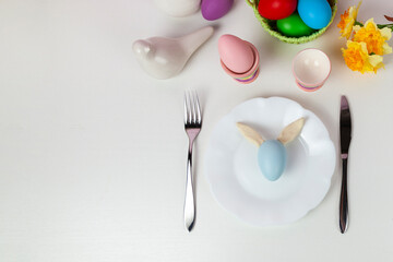 Easter table setting and dinner  festive decorations