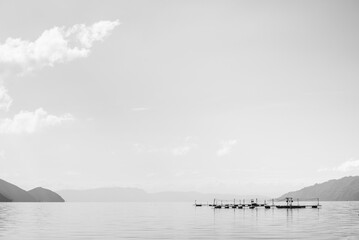 Fish farm, Lake Toba (Danau Toba), North Sumatra, Indonesia, Asia, background with copy space