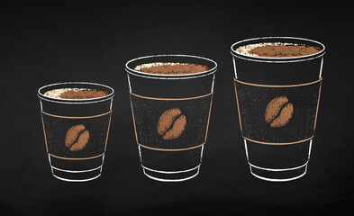 Takeaway open paper coffee cups in three sizes