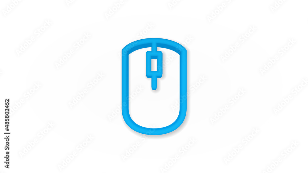 Poster computer mouse 3d line flat color icon. realistic vector illustration. pictogram isolated. top view.