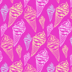 Summer ice cream pattern. Seamless cute line background