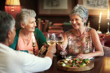 Lets drink to a lifetime of happiness. Cropped shot of a group of senior female friends enjoying a lunch date.