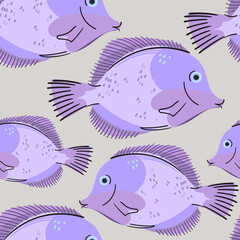 Very peri baby pattern with fish tang. Hand drawn graphic for poster, card, label, flyer, page, banner, baby wear, nursery. Scandinavian style. Vector illustration.