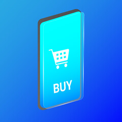 Isometric vector illustration of a smartphone. Online store concept. The concept of a sale, discounts. Internet technology, digital marketing. Online shopping.