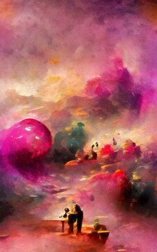 Wall fine art paining in oil mixed style, stock, contemporary impressionism artwork for sale, vibrant abstract art, colorful brush strokes, print for decoration canvas, case, paper, poster, card 