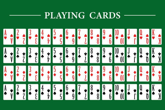 Playing cards full deck for poker on a green background
