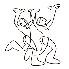 people works unite walking holding sketch in black line isolated on white background