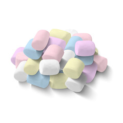 Realistic Detailed 3d Pastel Colored Fluffy Marshmallows Isolated on a White Background. Vector illustration of Soft Sweet Dessert Marshmallow