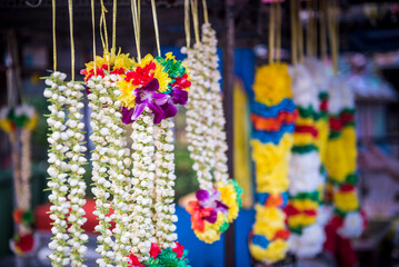 Fototapeta premium Flowers for worship at Batu Caves, Kuala Lumpur, Malaysia, Southeast Asia