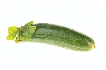 Cucumber with crumpled leaf