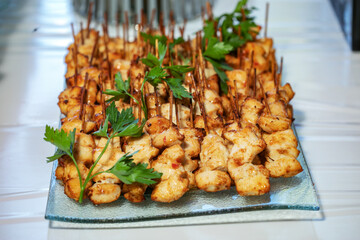 Fried fish with herds on the tray