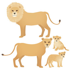 Lion family. Vector illustration. Father lion, mother lioness and their babies. - 485805623