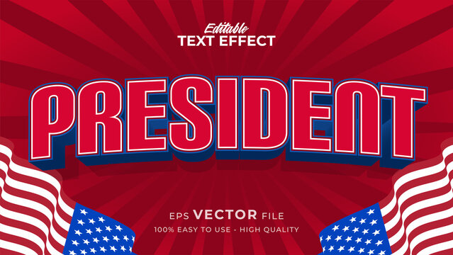 Editable text style effect - president day text in american style theme
