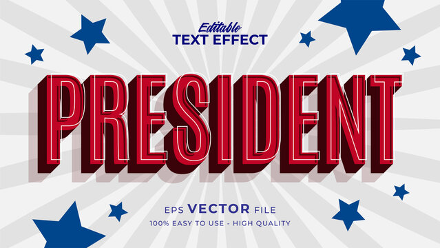Editable text style effect - president day text in american style theme