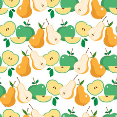 Vector seamless pattern with apples and pears. Trendy hand drawn textures. Modern abstract design for paper, cover, fabric, interior decor and other users.