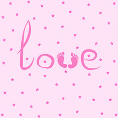 Post card for newborn baby girl. Decoration for baby shower. Vector illustration