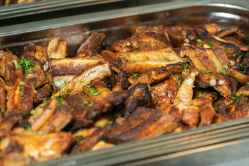 BBQ grilled ribs with vegetables