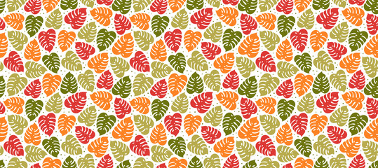 Seamless floral pattern, vector seamless background with summer exotic leaves. Organic flat style vector illustration.