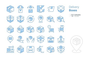 Delivery Boxes, shipping, logistics, Online Shopping, E-commerce, bold line icons, editable stroke