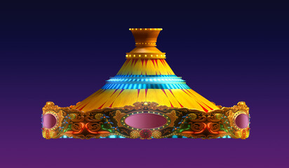 Carousel merry go round in evening view isolated on night view purple red sky background