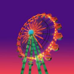 Ferris wheel in evening view isolated on night view purple red sky background