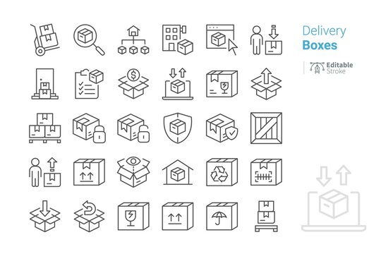 Delivery Boxes, shipping, logistics, Online Shopping, E-commerce, bold line icons, editable stroke