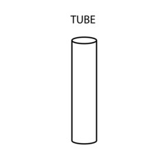 black linear tube for game, icon, package design, logo, mobile, ui, web, education. Elongated cylinder on a white background. Geometric figures for your design. Outline.