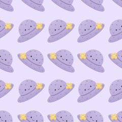 cute summer pattern for kids - hats on a purple background