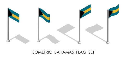 isometric flag of BAHAMAS in static position and in motion on flagpole. 3d vector