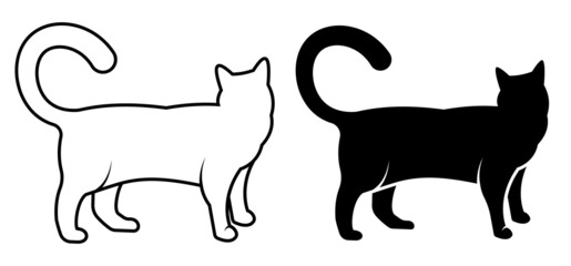 linear icon. Standing cat turned its head and waits his owner. Silhouette of domestic cat, pets. Simple black and white vector isolated on white background