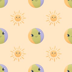 cute summer pattern for kids - sun and ball