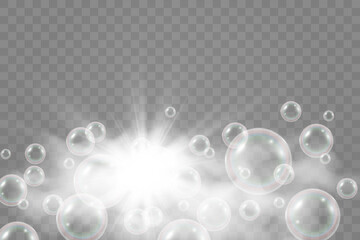 Air soap bubbles on a transparent background .Vector illustration of bulbs.
