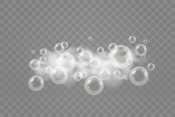 Air soap bubbles on a transparent background .Vector illustration of bulbs.
