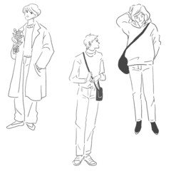 秋冬のファッション、おしゃれな女性のベクター線画