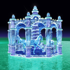 3d rendering for merry-go-round of ice sculpture with concise background