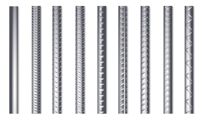 realistic reinforcement steel bar, set  

reinforcement steel reinforced rods isolated 

on white background.
