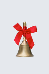 red ribbon bell golden white background school