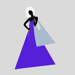 fashionable image of a girl in a purple geometric dress