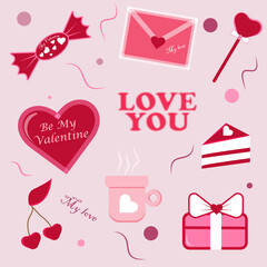 set of valentine cards with hearts, St. valentine's day. Happy Valentine