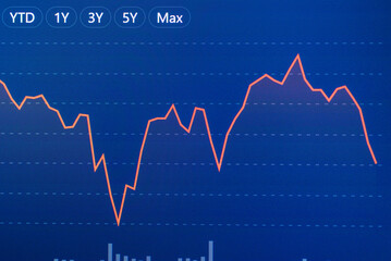 Stock market trading graph in graphic concept.financial investment or economic trends business design. Abstract finance background.Low angle shot.